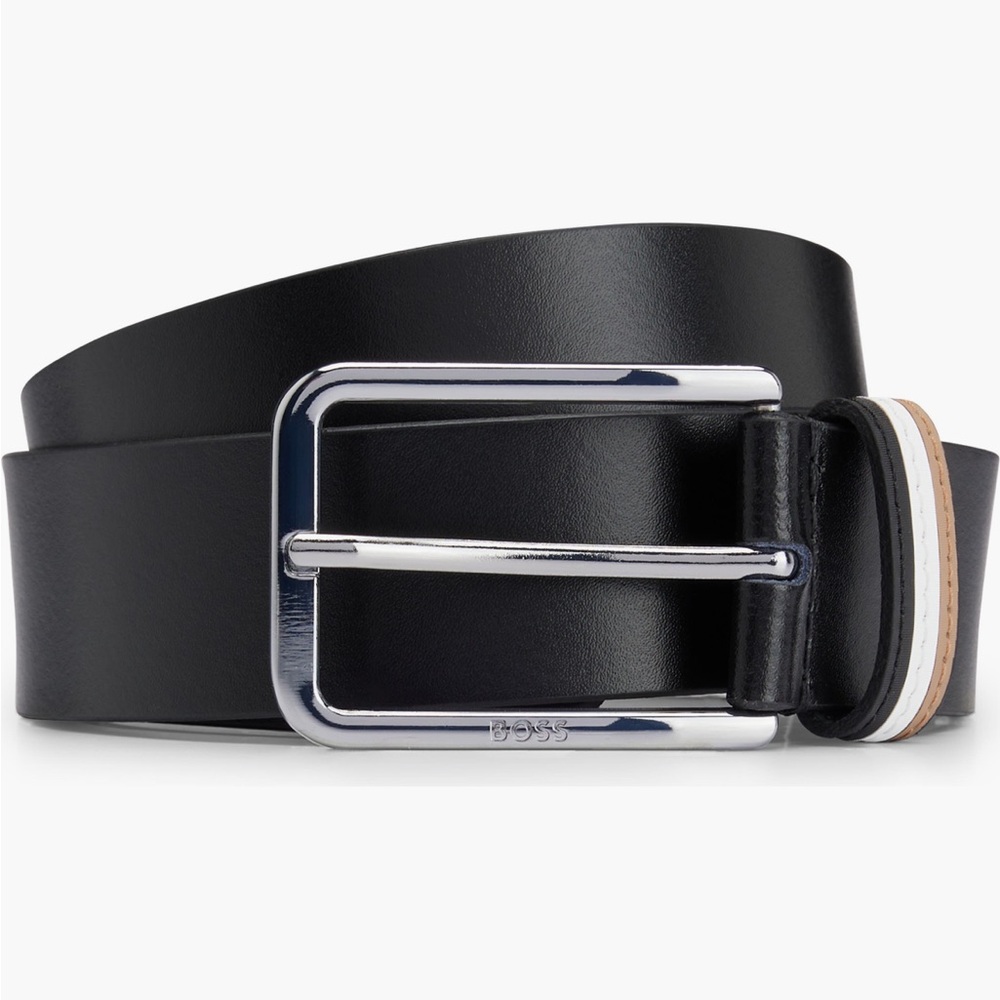 New BOSS Calis Leather Belt with Stripe Keeper Loop size 44 made in Italy